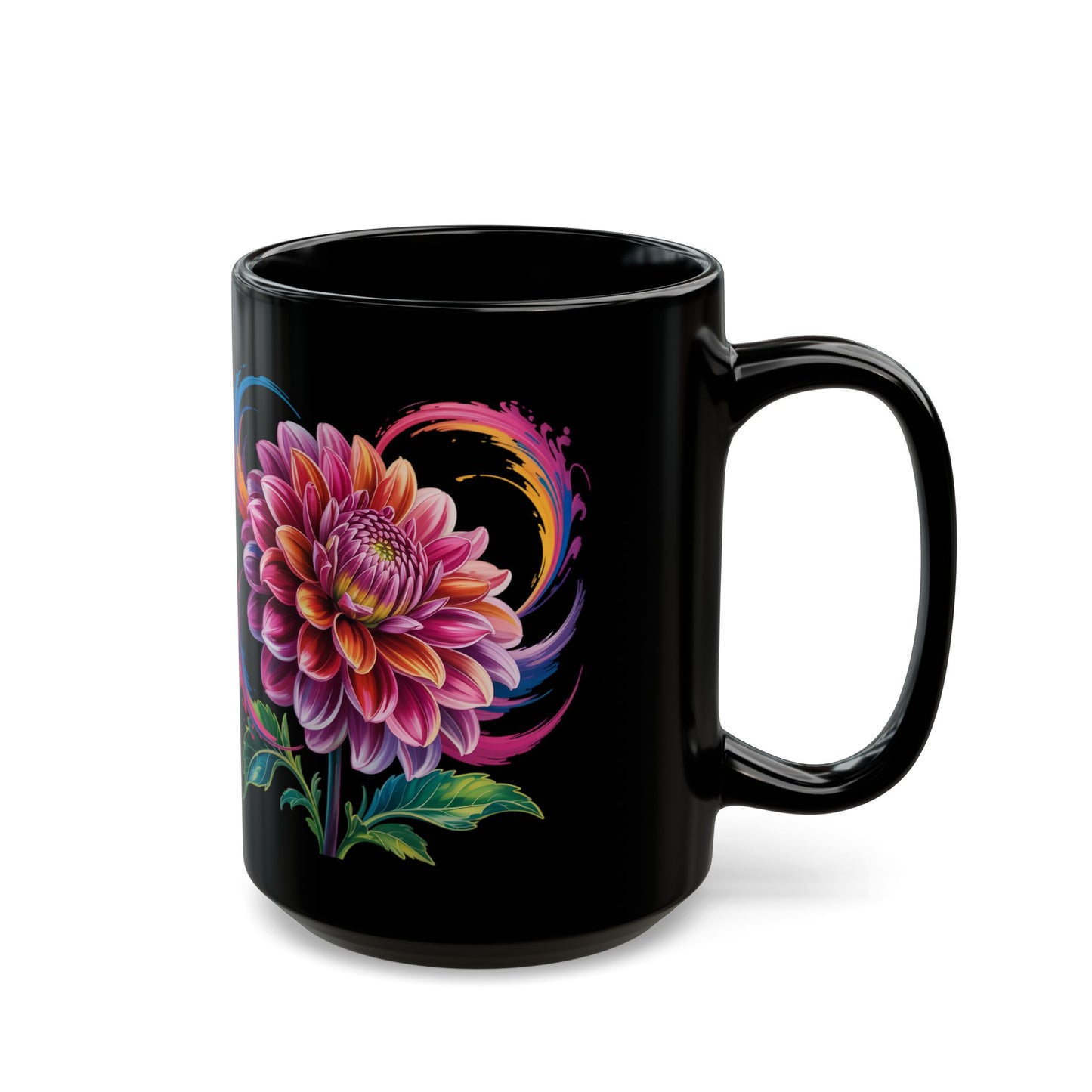 Dahlia with paint swirls Black Mug (15oz)