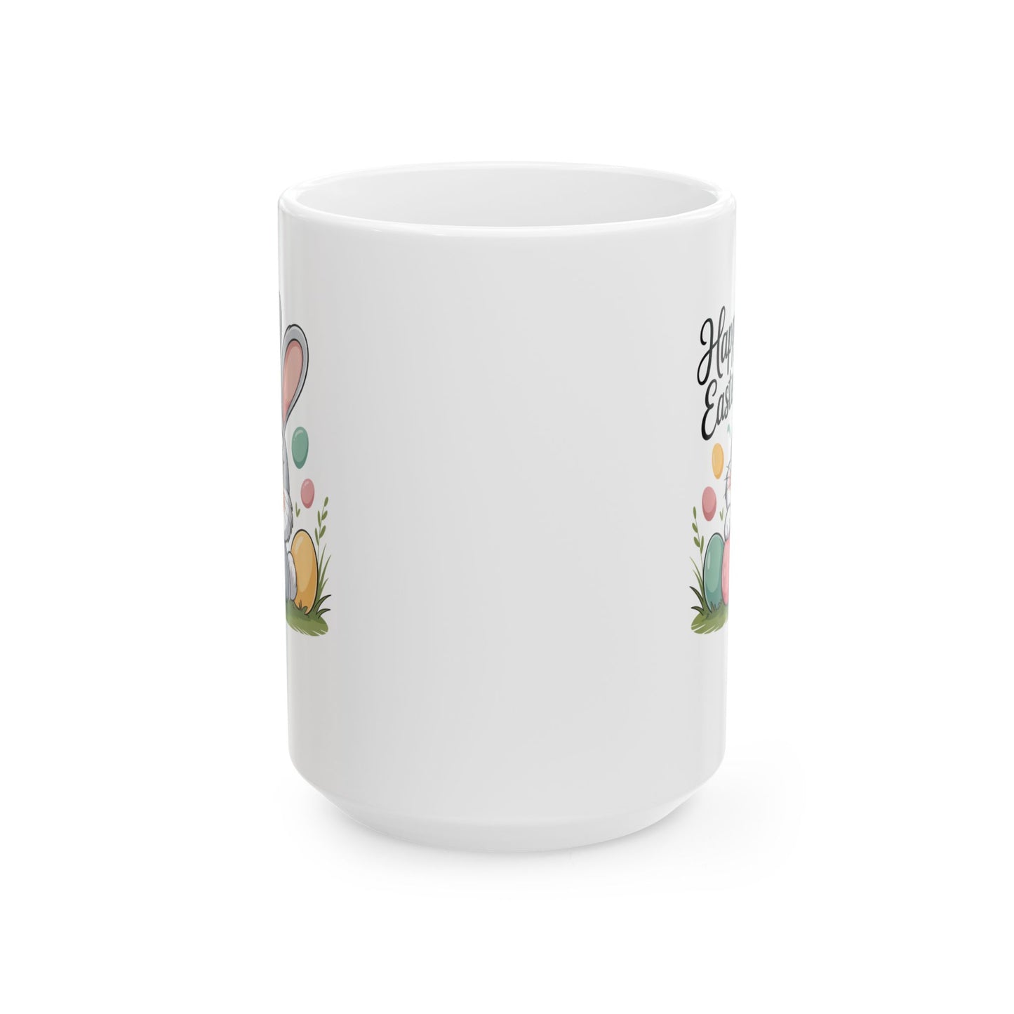 Easter Bunny & Eggs Ceramic Mug — "Happy Easter" Spring Coffee Cup (11oz/15oz)