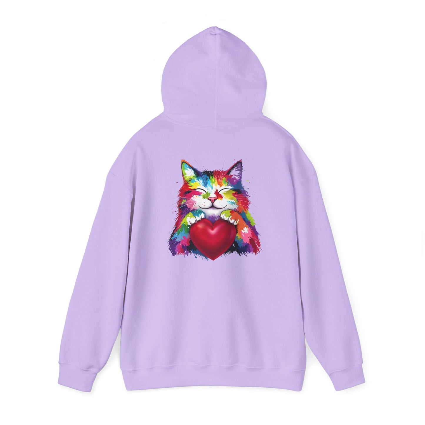 Colorful Cat Heart Hoodie - Cozy Unisex Sweatshirt for Cat Lovers