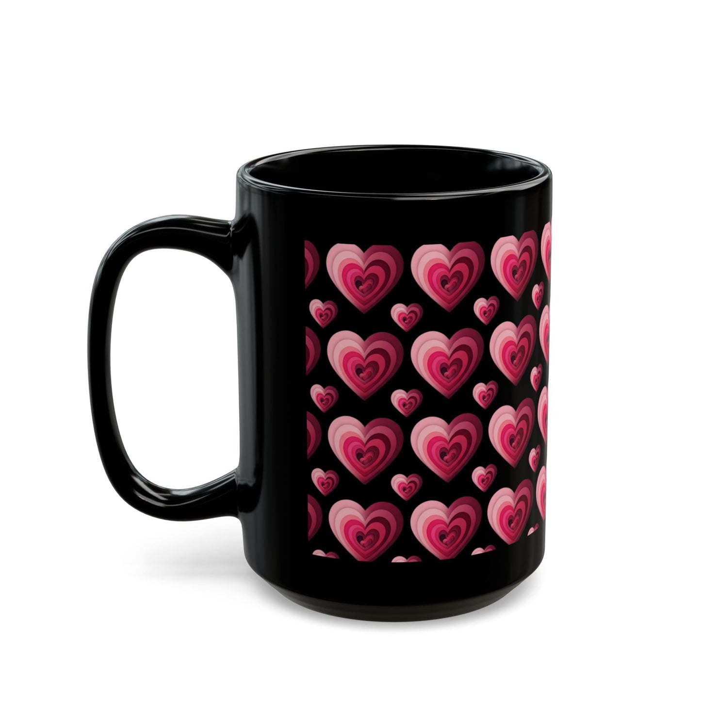 Retro Pink Aesthetic Coffee Mug 15oz Black Layered Heart Design by Lair Gadgets Black Mug (15oz)