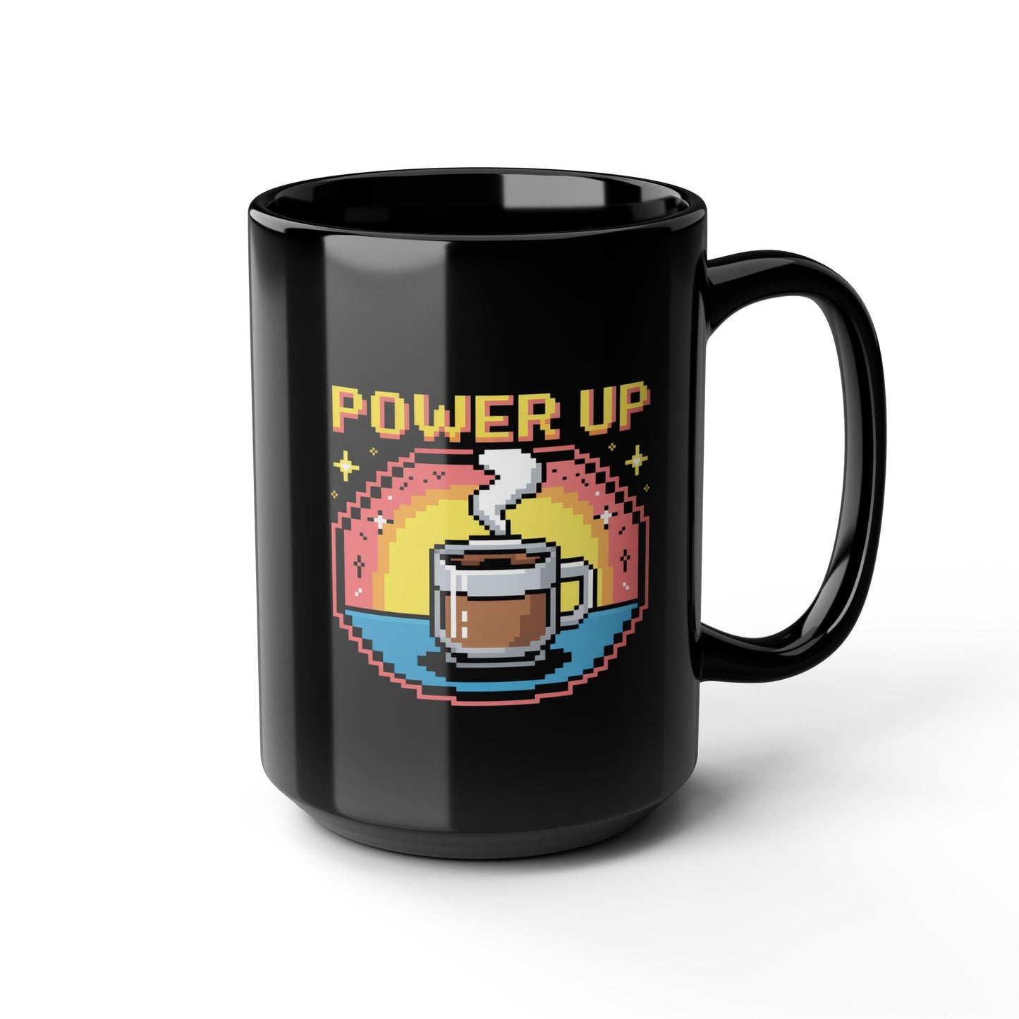 Pixel Art Coffee Mug | Power Up Design | Retro Gamer Gift | Coffee Lover's Mug | Unique Kitchenware | Birthday, Holiday Present
