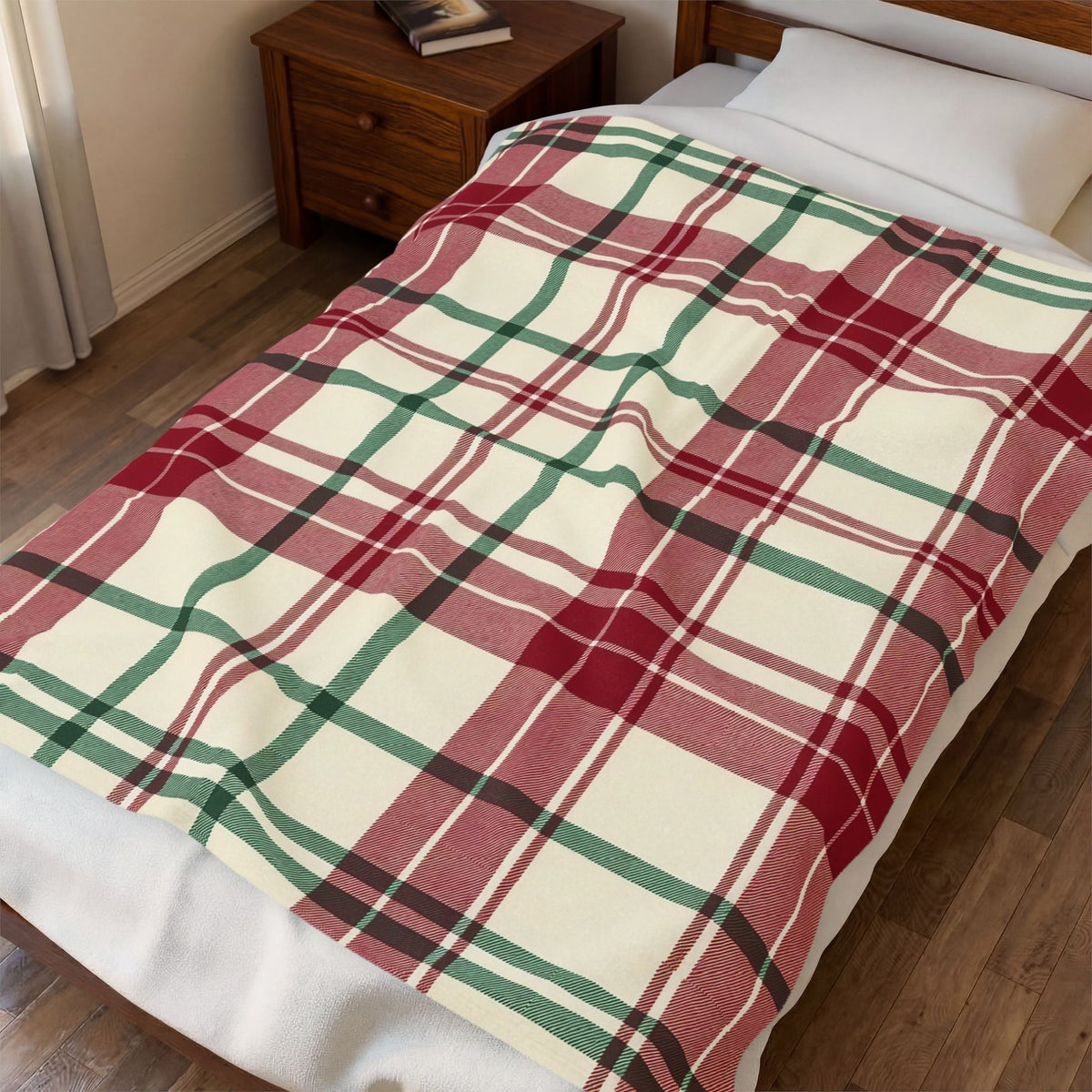 Red and Green Plaid Plush Throw Blanket – Holiday Velveteen Throw, 50 x 60 in