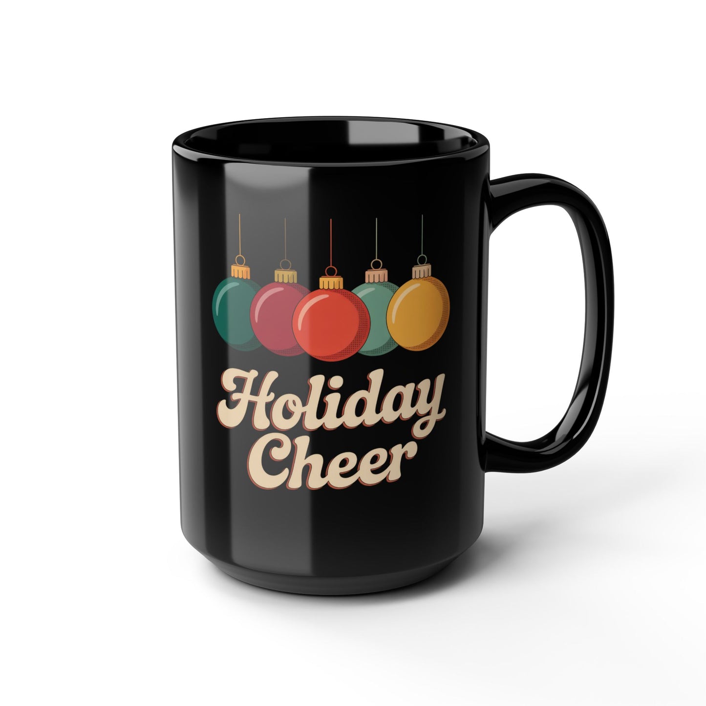 Black Holiday Cheer Mug - Perfect for festive coffee lovers, Christmas gift, cozy mornings, holiday parties, hot beverages