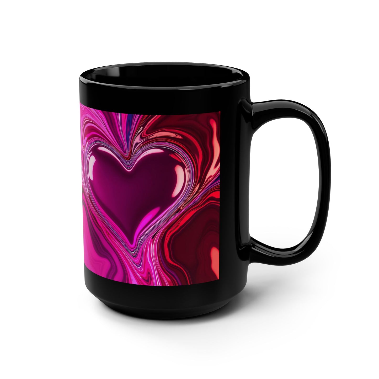 Heart Swirl Black Mug — 15oz Pink Abstract Love Score 87