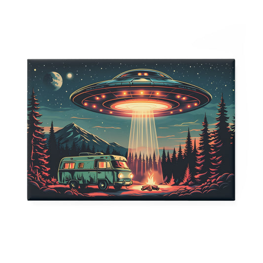 Retro UFO Campfire Magnet Set - Fun Vintage Rectangular Magnets