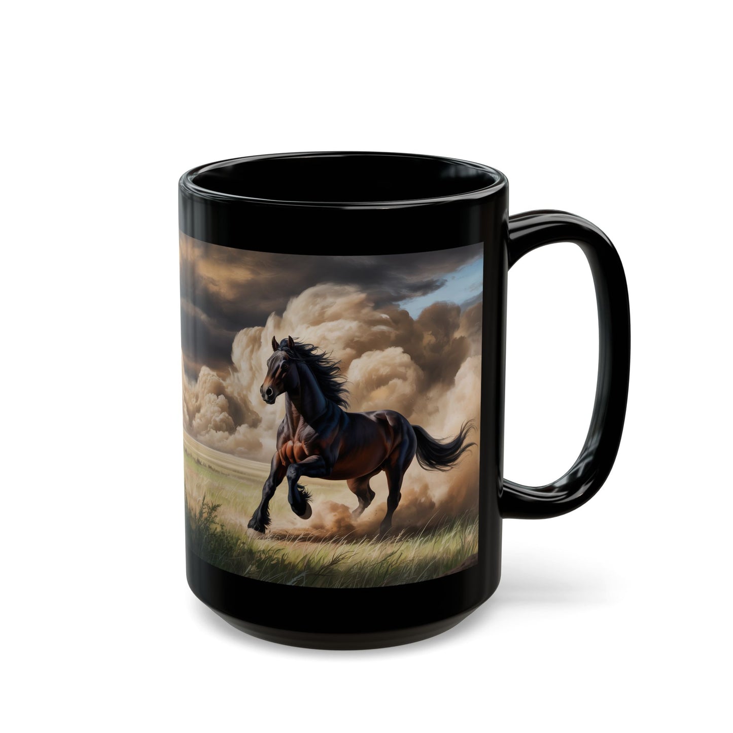 Horse Coffee Mug Running Prairie Stallion Black Ceramic 15oz Western Equestrian Gift by Lair Gadgets