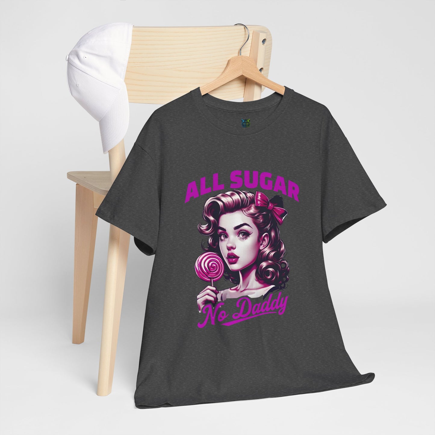 All Sugar No Daddy Heavy Cotton Tee - Fun Retro Graphic Tee for Sweet Tooth Lovers