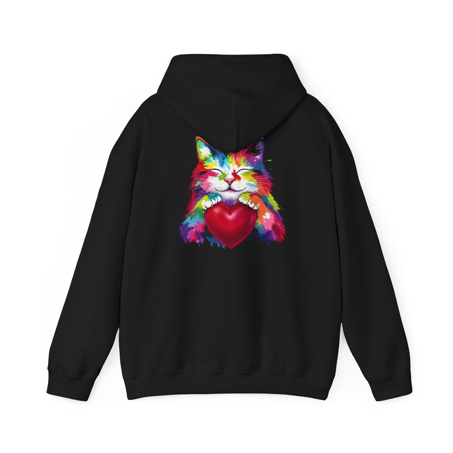 Colorful Cat Heart Hoodie - Cozy Unisex Sweatshirt for Cat Lovers