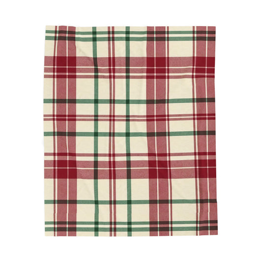 Red and Green Plaid Plush Throw Blanket – Holiday Velveteen Throw, 50 x 60 in
