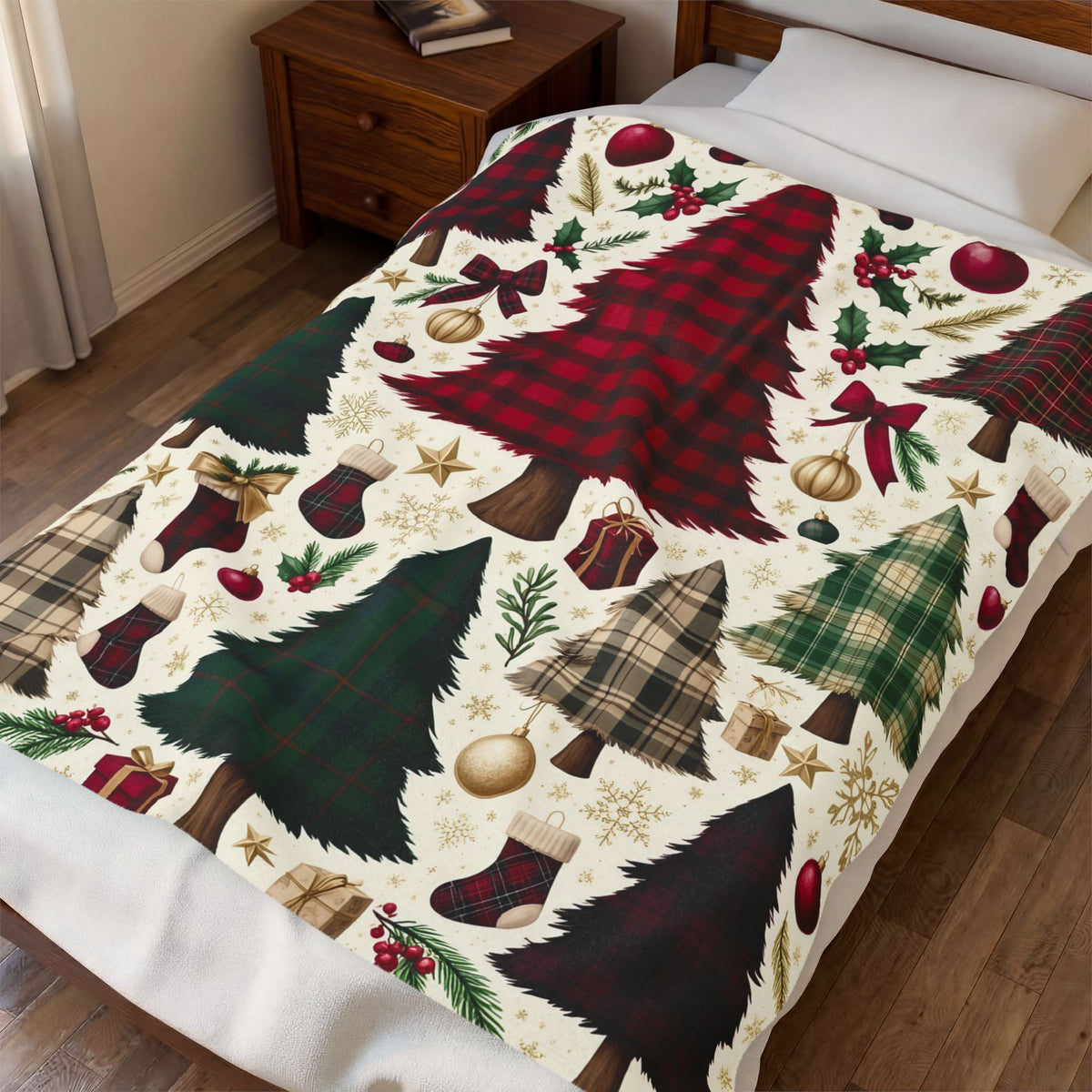 Plaid Christmas Tree Velveteen Plush Blanket