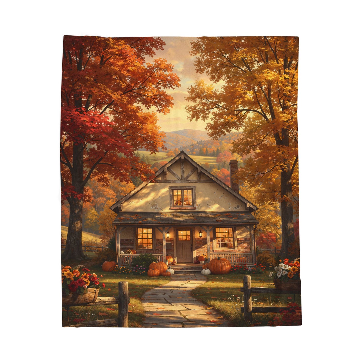 Fall Cottage Velveteen Plush Blanket