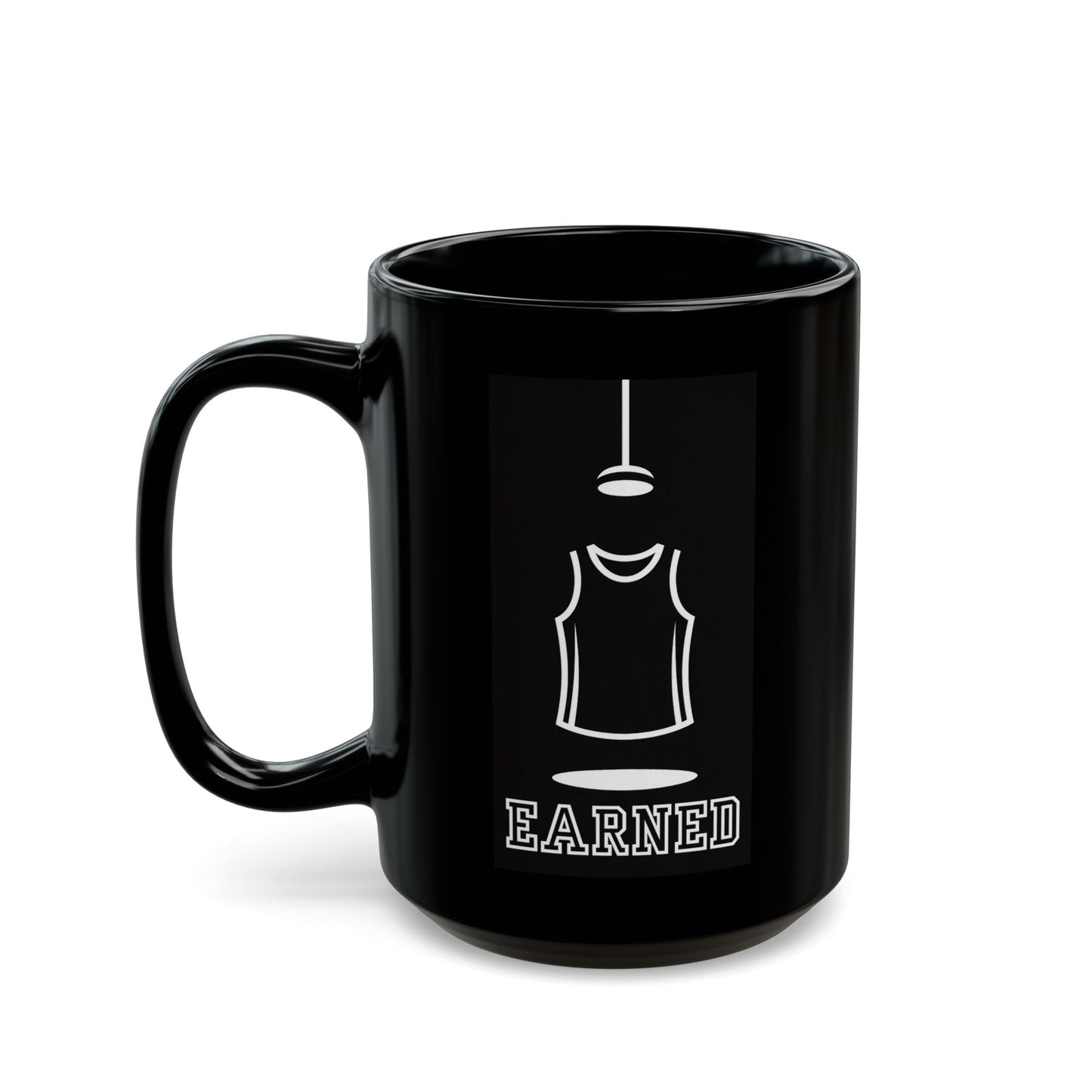 Earned Basketball Mug – Black Coffee Cup with 'EARNED' Fitness Design (11oz, 15oz)