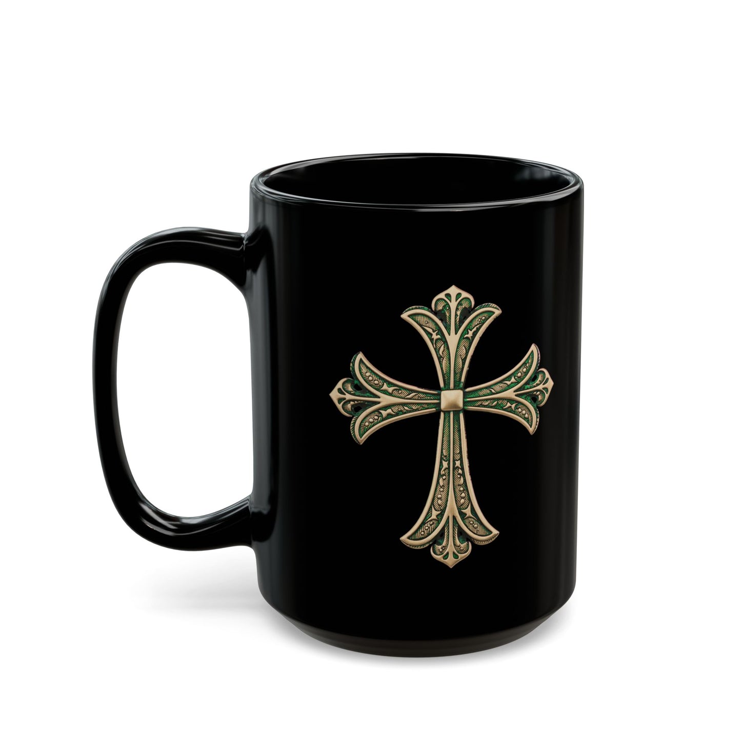Easter Cross green accent on Black Mug (11oz, 15oz)