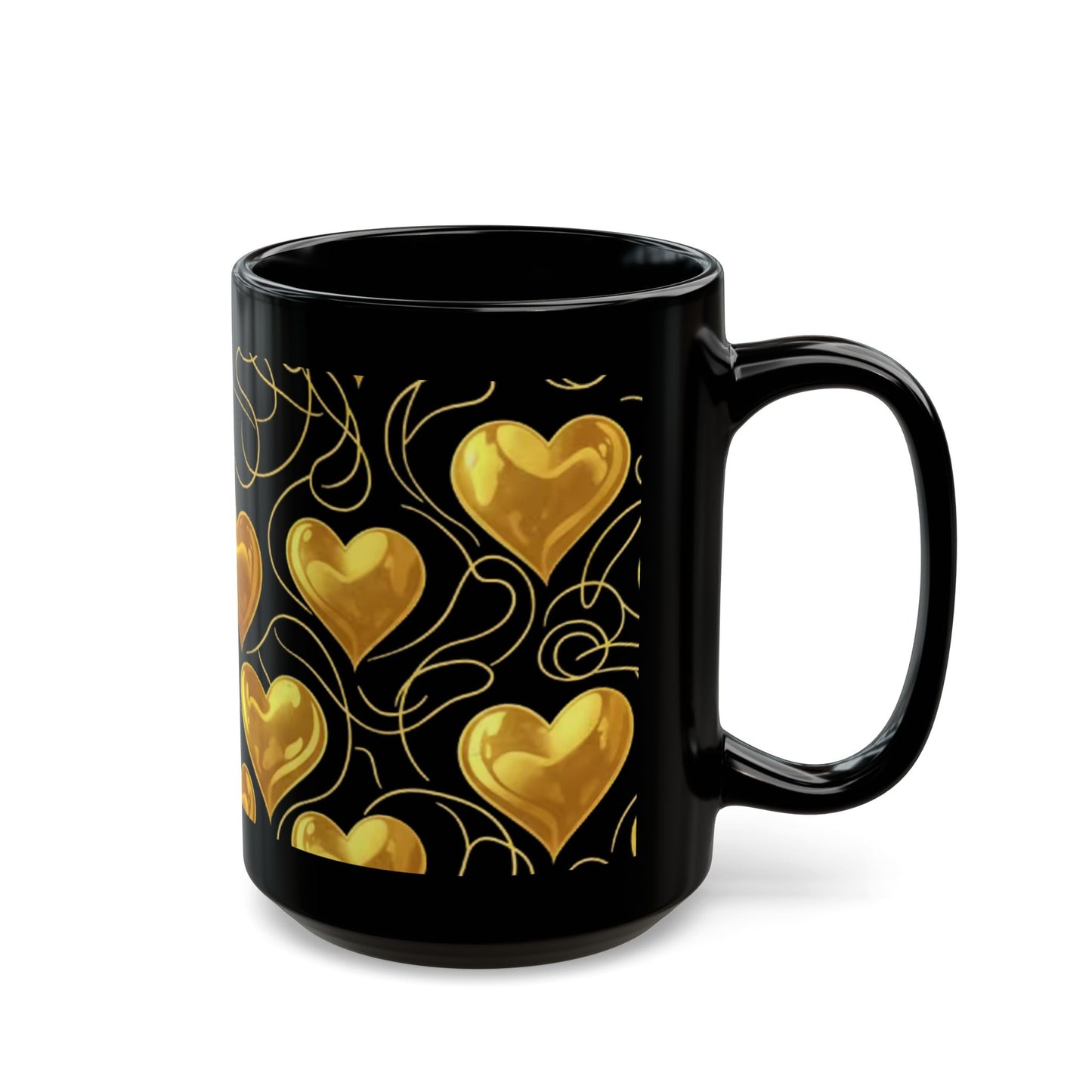 Black Coffee Mug with Gold Heart Pattern 15oz- Score 91