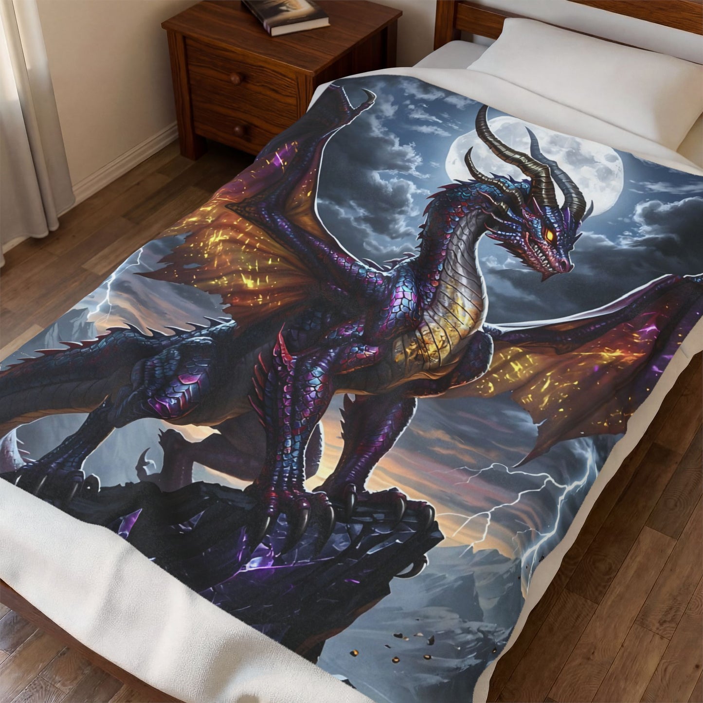 Dragon Throw Blanket – Plush Fantasy Blanket for Couch Bed Sofa – Moonlit Dragon Decor – Moonfire Ascendant by Lair Gadgets