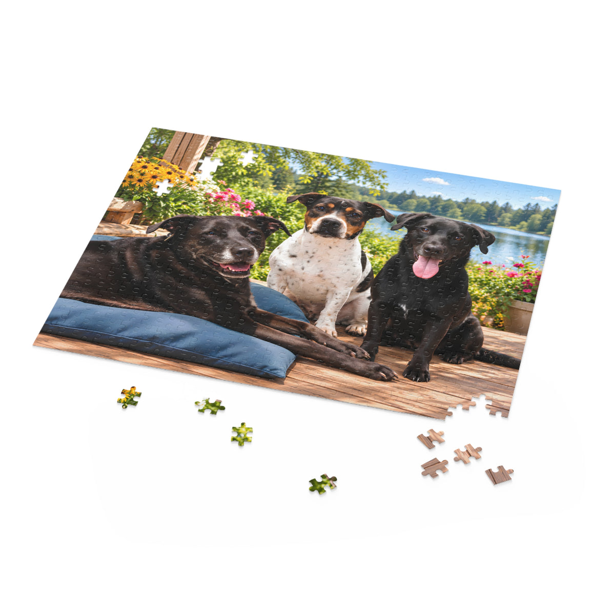Lakeside Trio 500 piece dog jigsaw puzzle, 20x16 inches, detail view