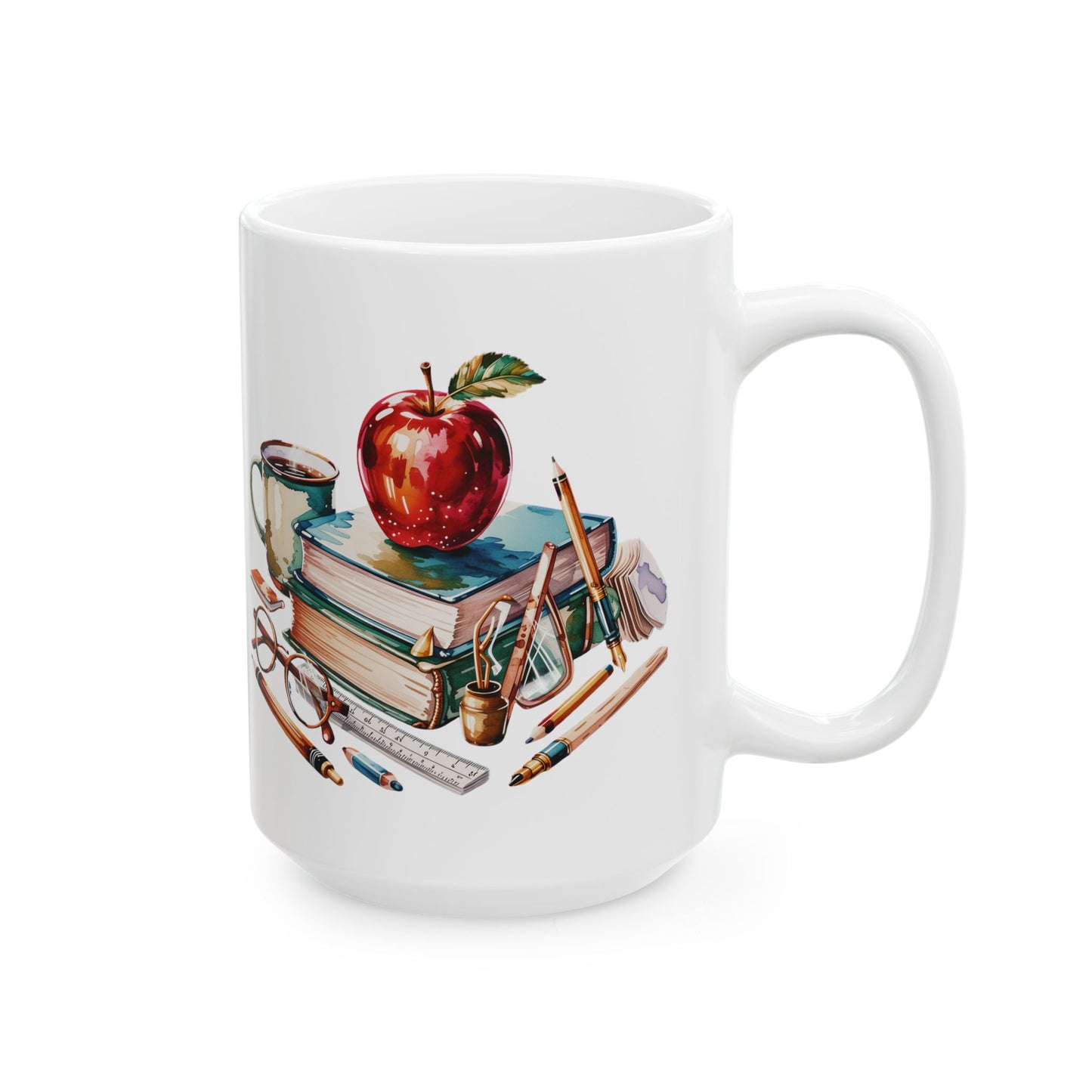 Teacher Apple White Ceramic Mug, (11oz, 15oz)