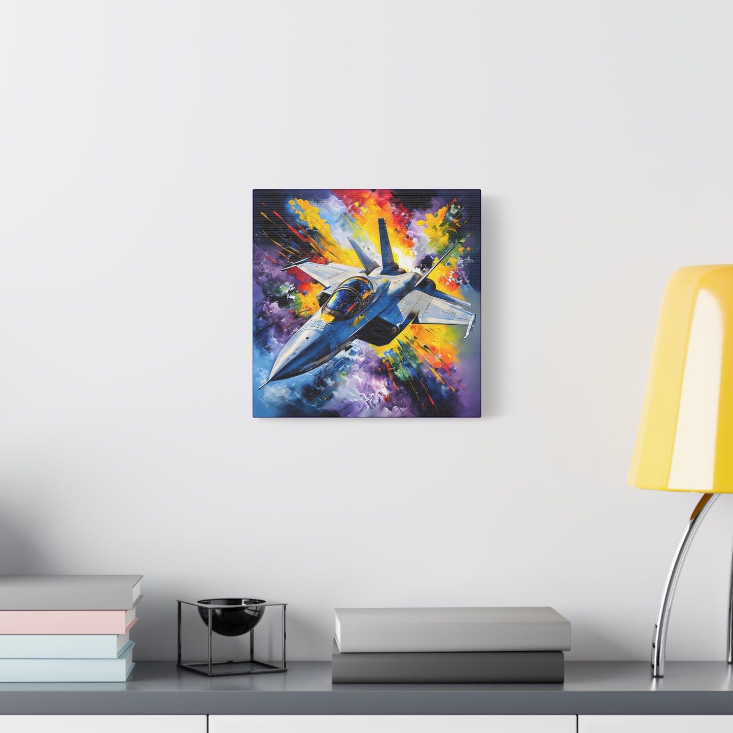 Fighter Jet Wall Art - Colorful Matte Canvas Print for Aviation Enthusiasts