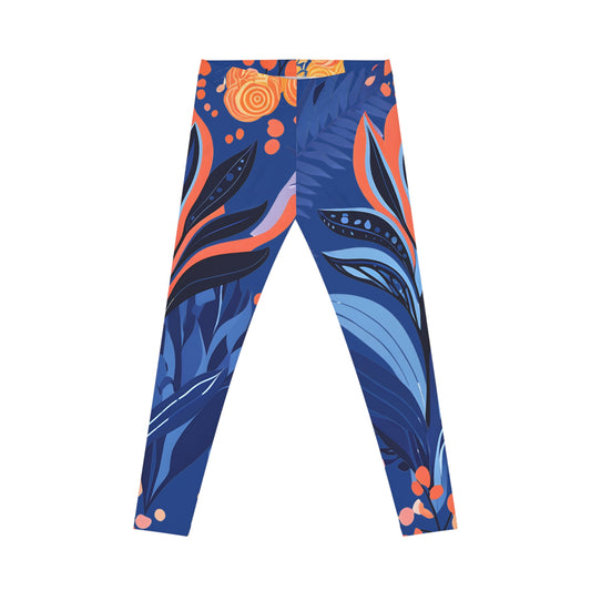 Blue Tropical Floral Women Casual Leggings - Colorful Yoga & Lounge Wear