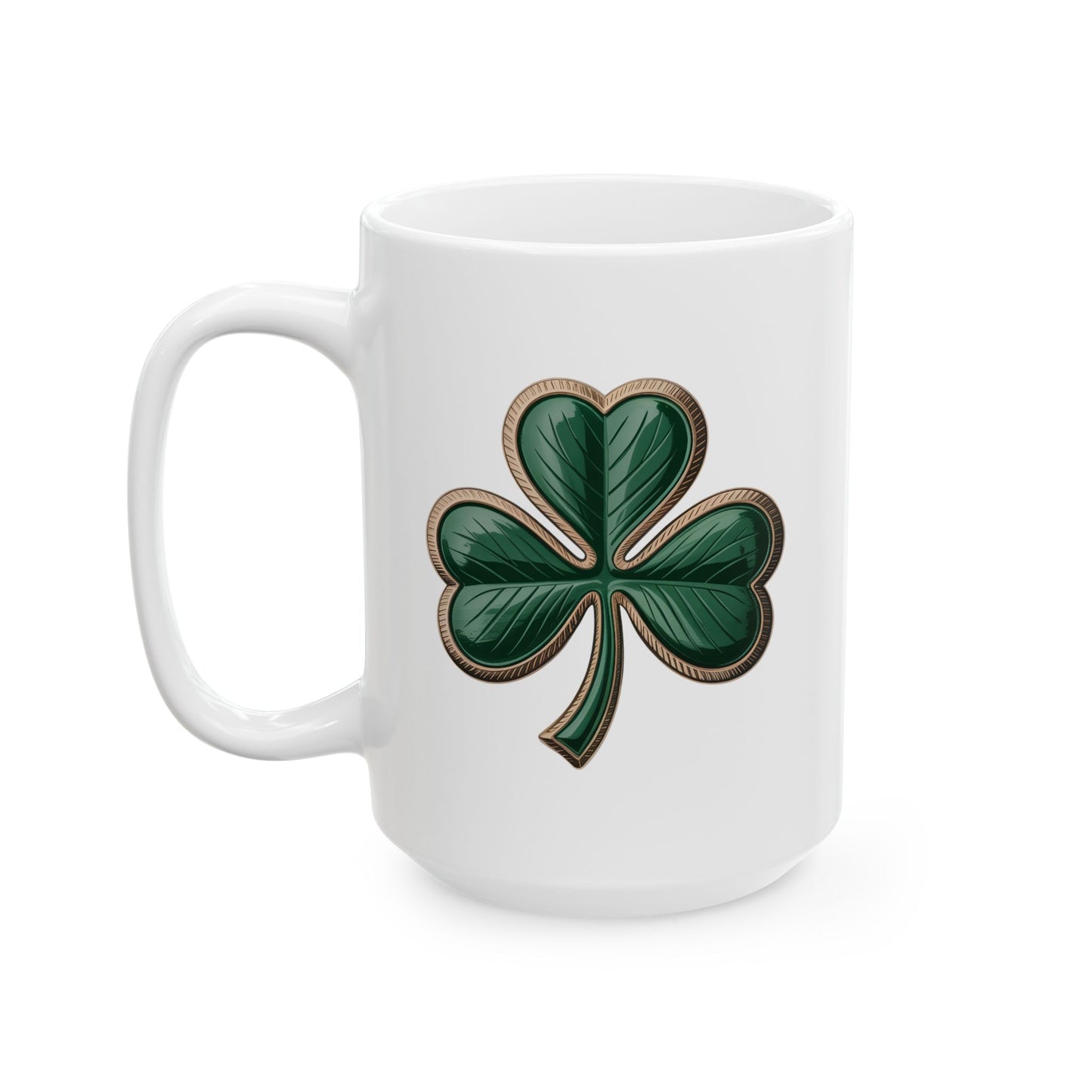 Shamrock on White Ceramic Mug, (15oz)