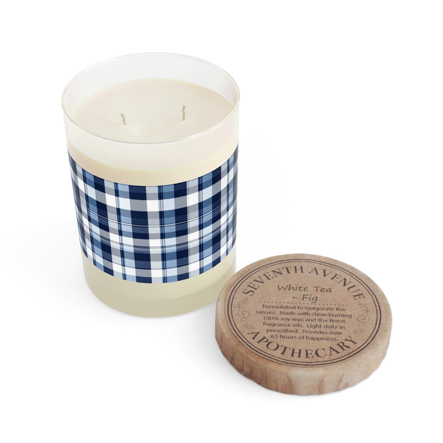 Navy Plaid Scented Candle - Cozy Home Decor, 11oz