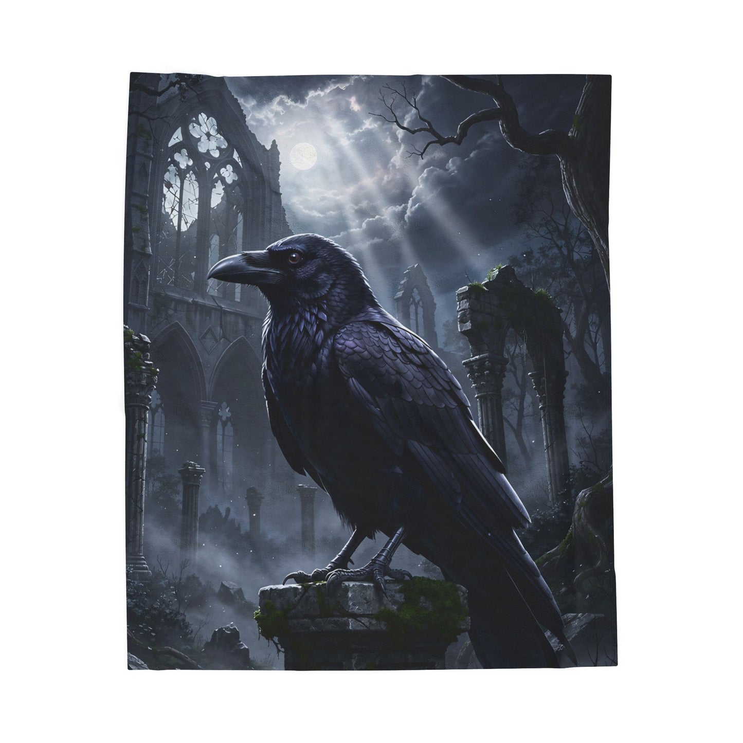 Raven Throw Blanket – Gothic Cathedral Plush Blanket for Couch Bed Sofa – Dark Academia Fantasy Decor – Cathedral of Ravens by Lair Gadgets