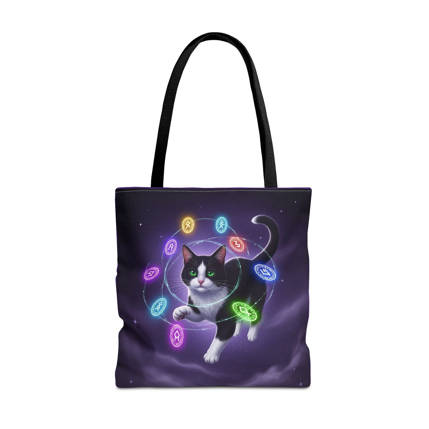 Whimsical Cat Tote Bag, Black Cat Art, Magic Cat Design, Everyday Tote, Gift for Cat Lovers, Stylish Eco-Friendly Bag