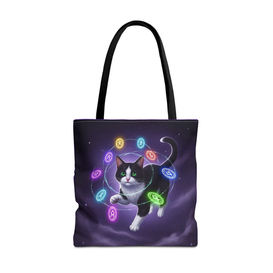 Whimsical Cat Tote Bag, Black Cat Art, Magic Cat Design, Everyday Tote, Gift for Cat Lovers, Stylish Eco-Friendly Bag