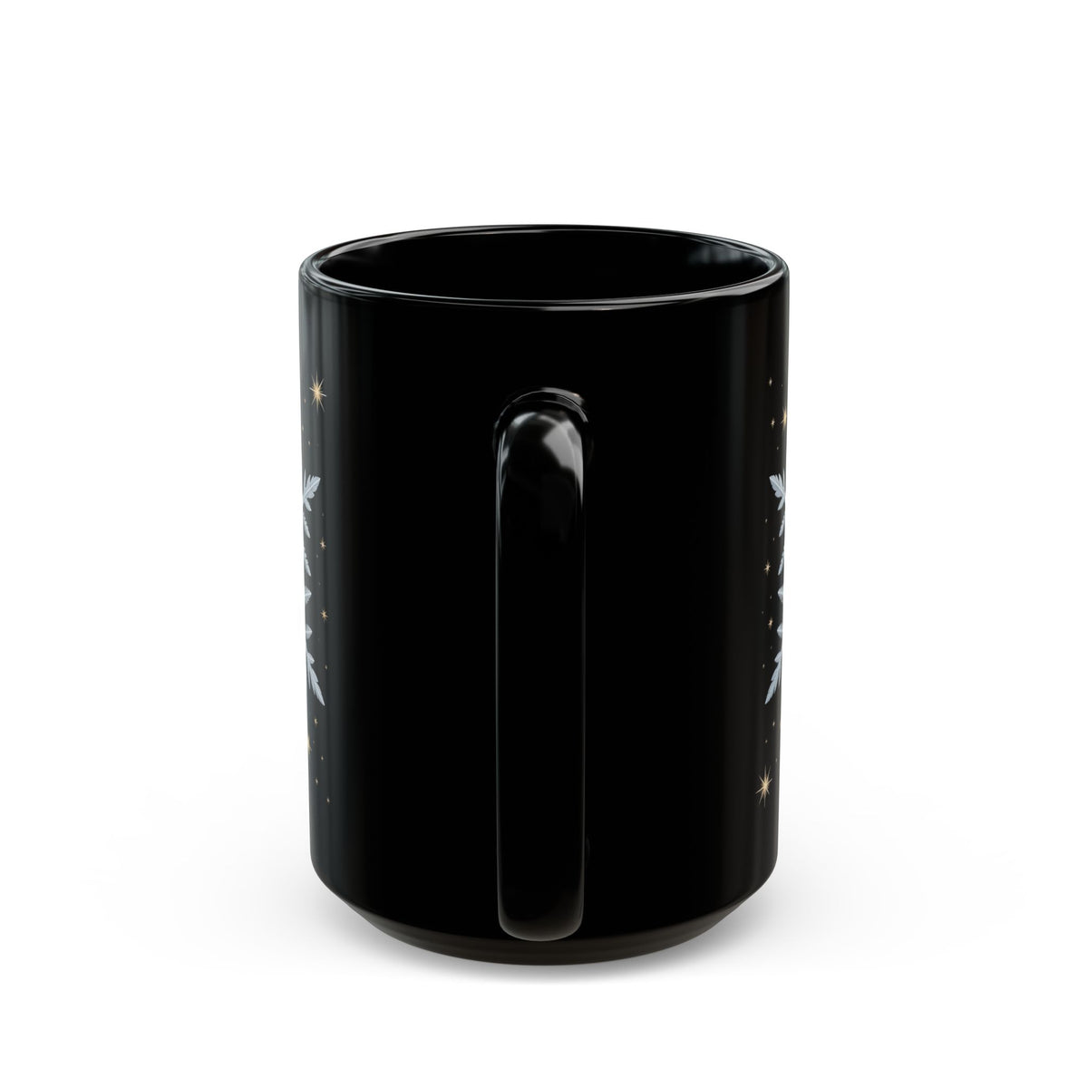 Gold and Silver Snowflake Coffee Mug – 15oz Black Ceramic