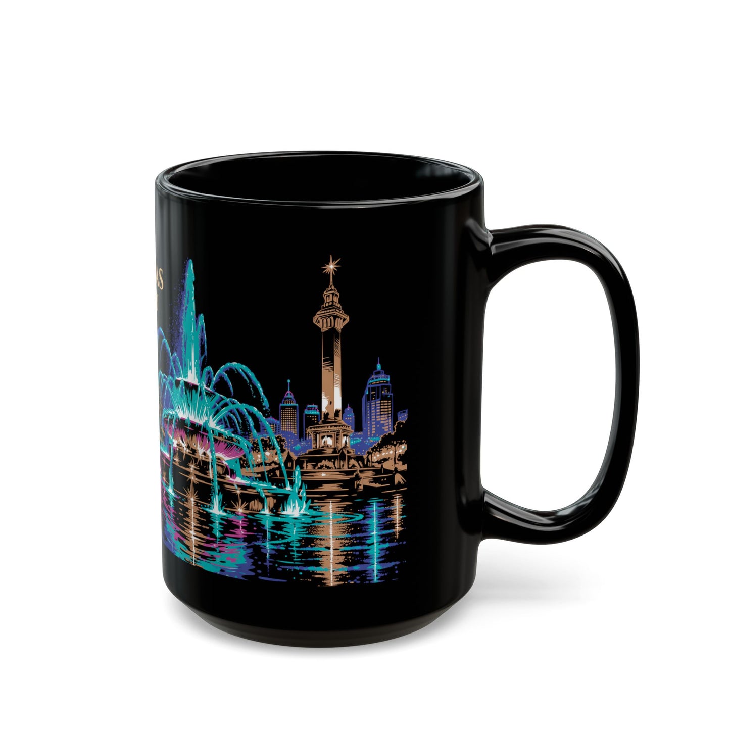Kansas City Fountains at Night Black Mug (15oz)