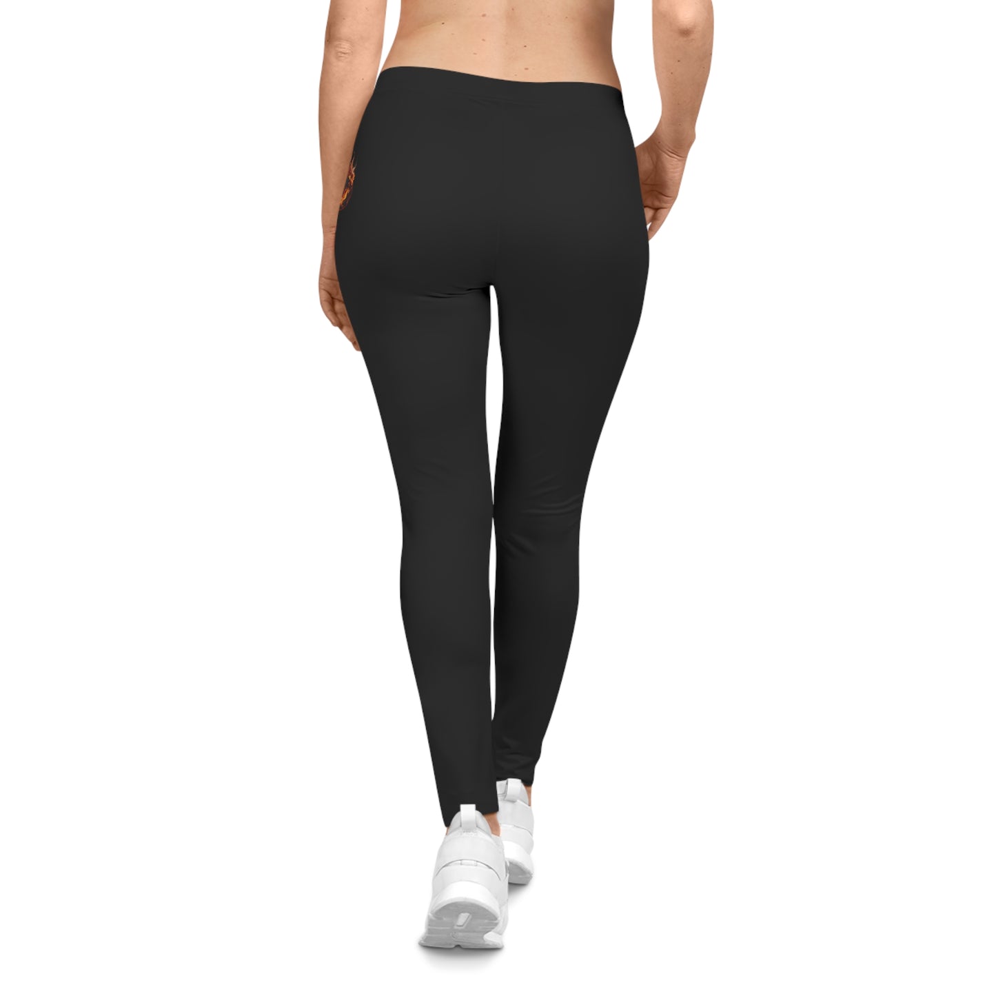 Women's Stylish Black Casual Leggings with Flame Design - Comfortable Activewear for Everyday Wear