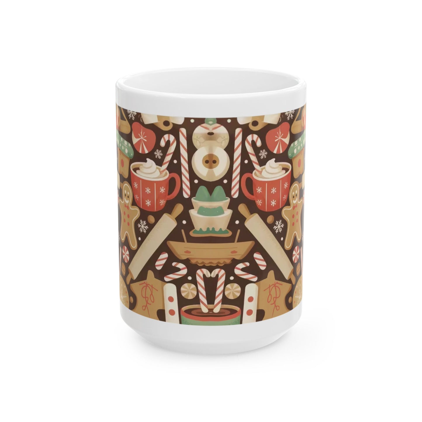 Festive Ceramic Mug, Holiday Coffee Cup, Gingerbread Design, Cozy Winter Drinkware, Christmas Gift, Cute Kitchen Decor