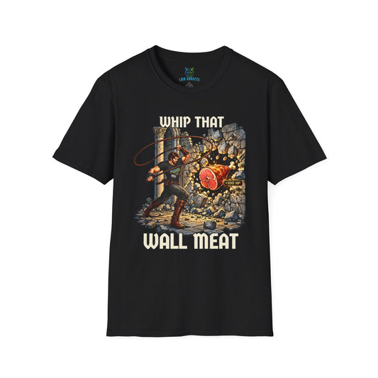 Whip That Wall Meat Funny Retro Gaming T-Shirt – Black Unisex Tee