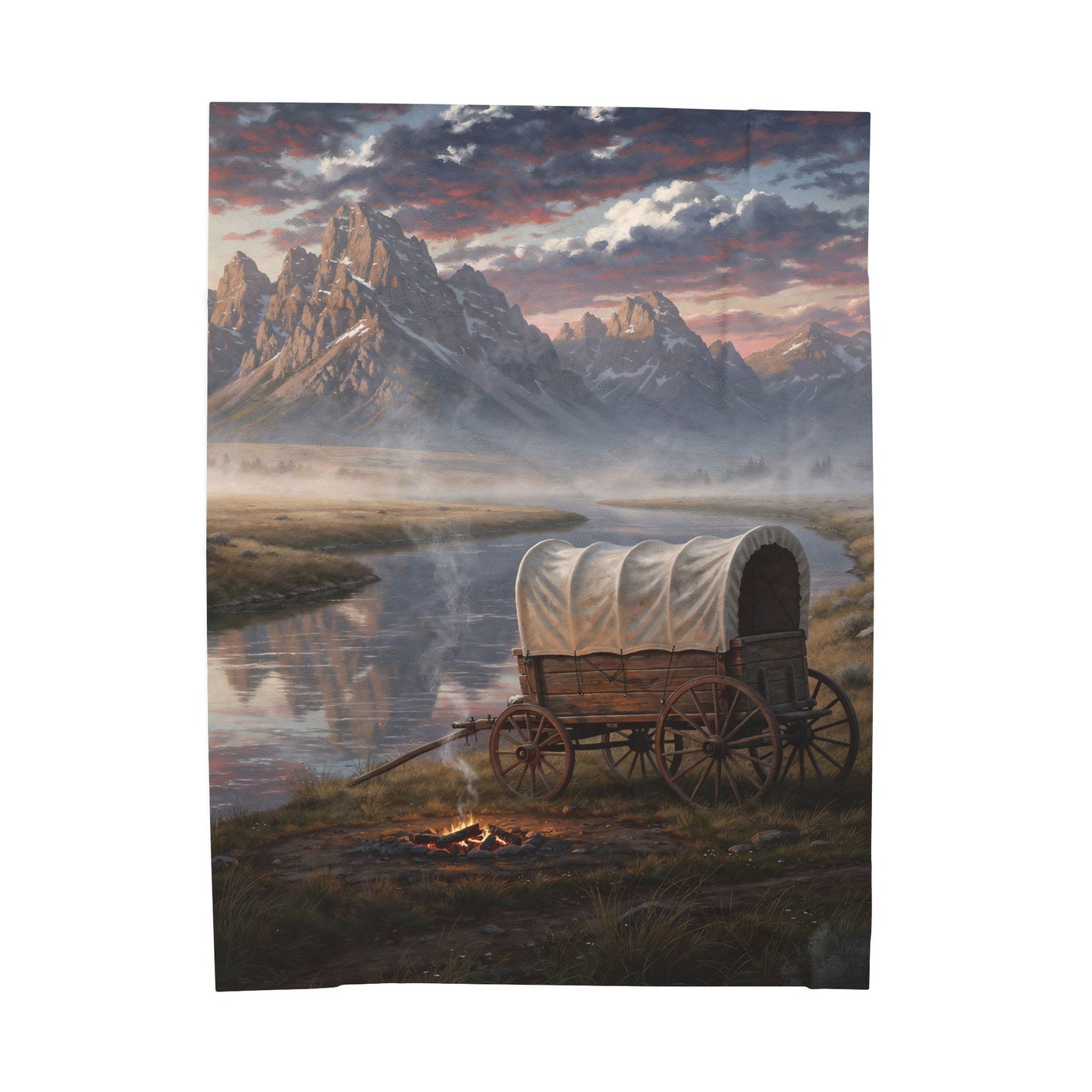 Covered Wagon Mountains 60x80 Velveteen Plush Blanket