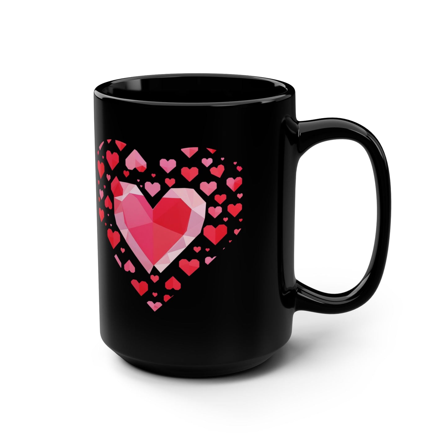15oz Black Mug — Pink Gem Heart Pattern | Score 88