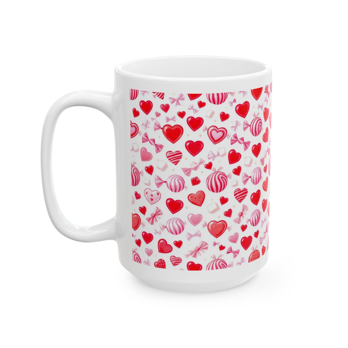 White Mug Red & Pink Heart Pattern Coffee Cup 15oz- Score 88