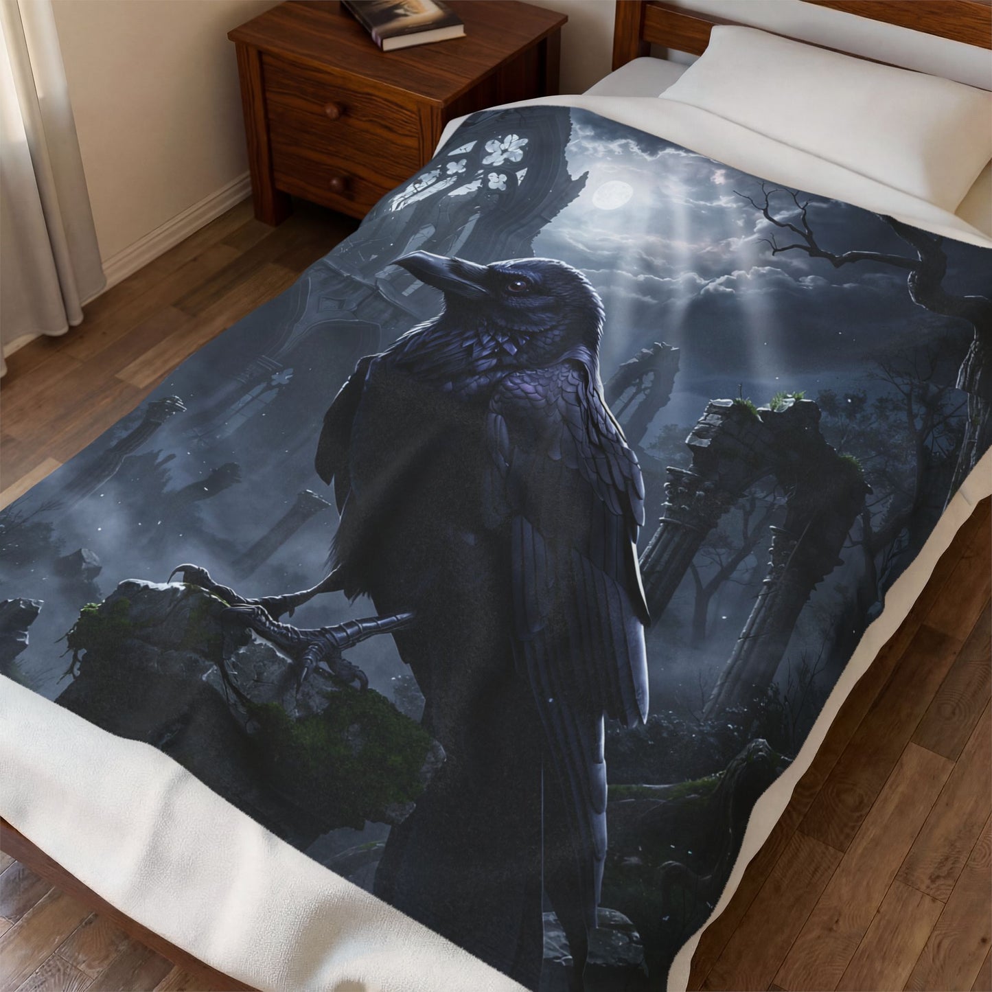 Raven Throw Blanket – Gothic Cathedral Plush Blanket for Couch Bed Sofa – Dark Academia Fantasy Decor – Cathedral of Ravens by Lair Gadgets