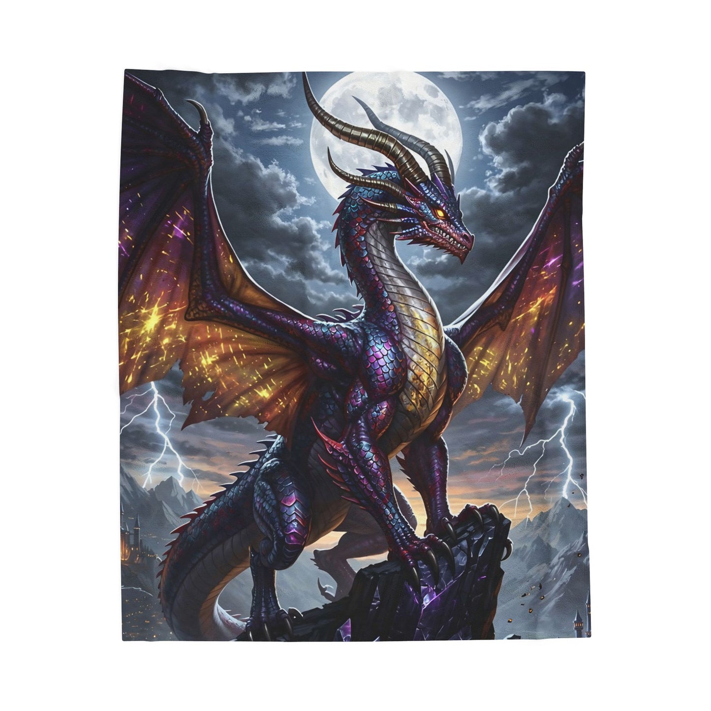 Dragon Throw Blanket – Plush Fantasy Blanket for Couch Bed Sofa – Moonlit Dragon Decor – Moonfire Ascendant by Lair Gadgets