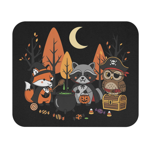 Halloween Woodland Friends Mouse Pad – Fox, Raccoon and Owl