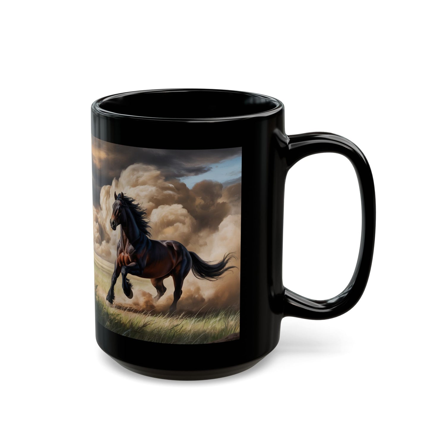 Horse Coffee Mug Running Prairie Stallion Black Ceramic 15oz Western Equestrian Gift by Lair Gadgets