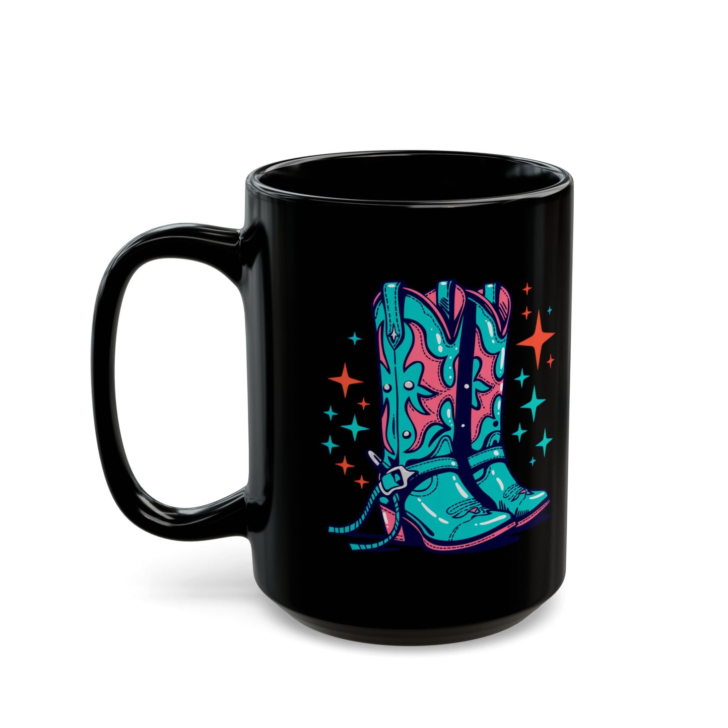 Sparkle teal Cowgirl Boots Black Mug (15oz)