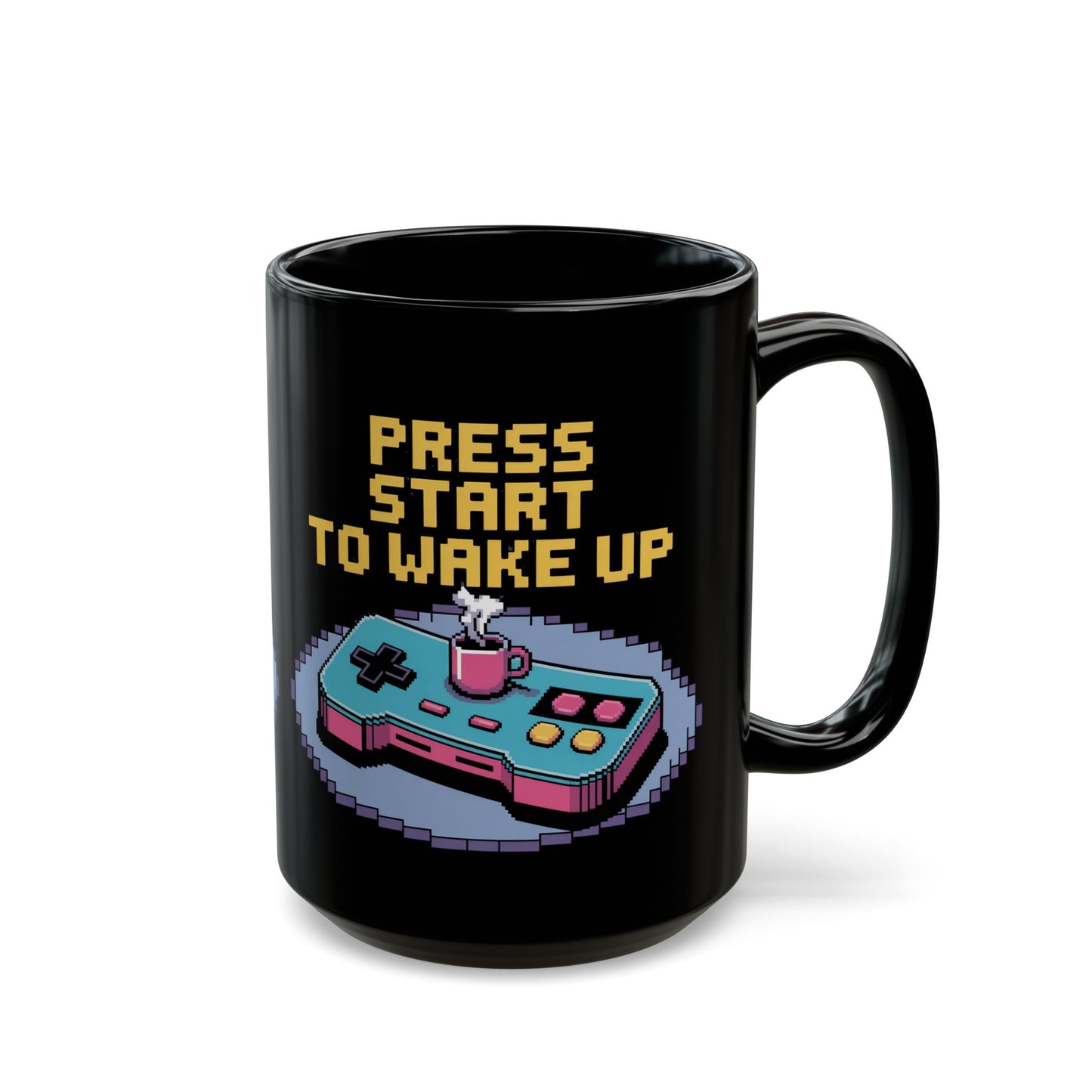 Retro Gamer Coffee Mug - Press Start to Wake Up, Gaming Gift, Video Game Mug, Gift for Gamers, 8-Bit Design