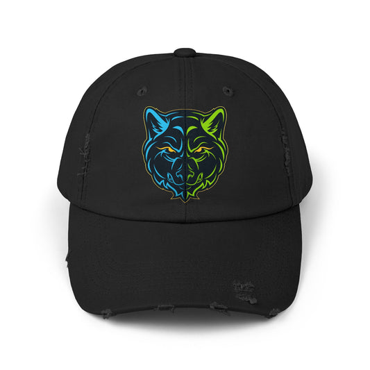 Lair Gadgets Vibrant Distressed Cap with Wolf Design | Unisex Cap for Outdoor Adventures, Casual Style, Gift for Animal Lovers, Summer Accessory