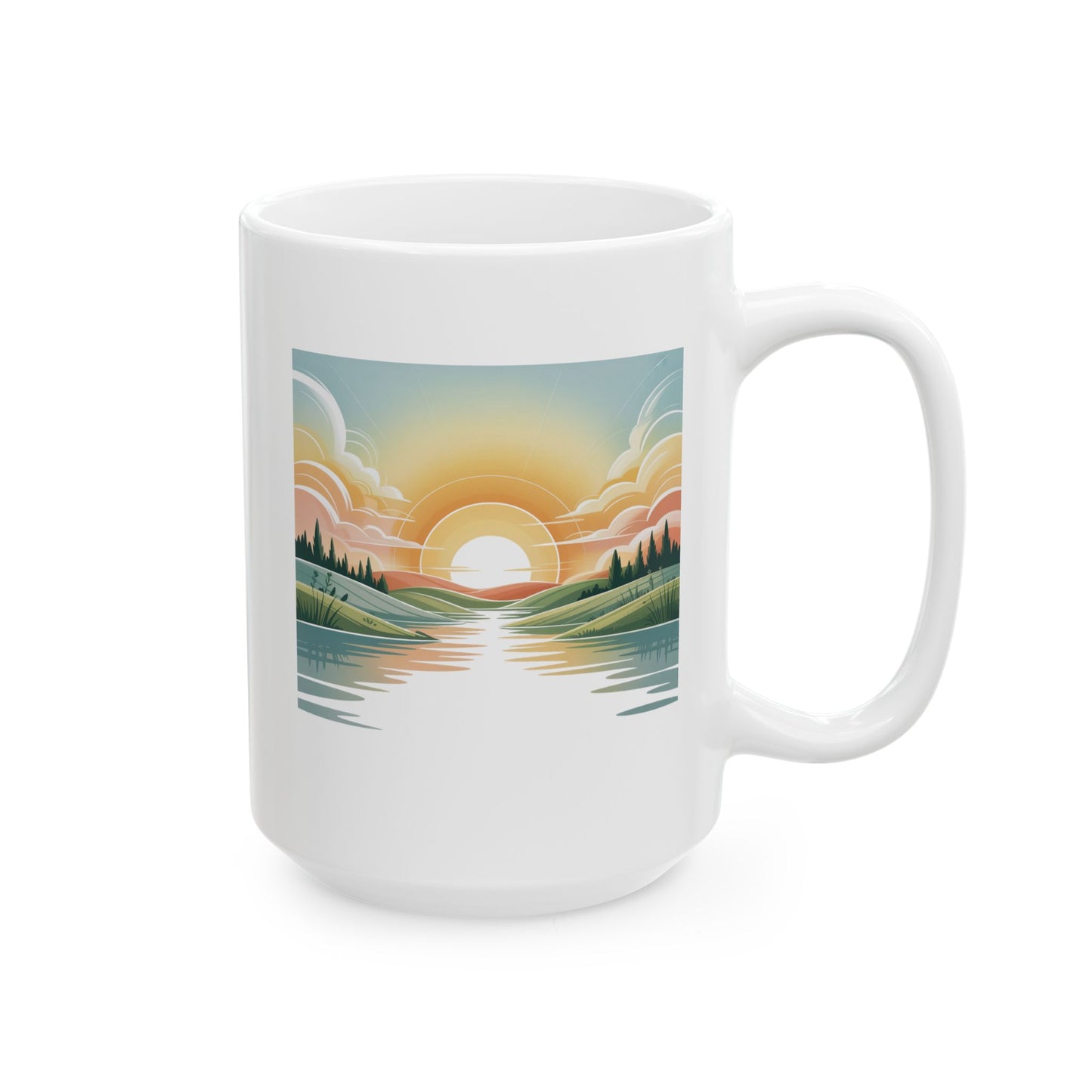 Sunrise Landscape Ceramic Mug, 15 oz – Minimalist Calm Coffee Cup for Therapy Offices, Mental Health Spaces, and Daily Rituals by Lair Gadgets