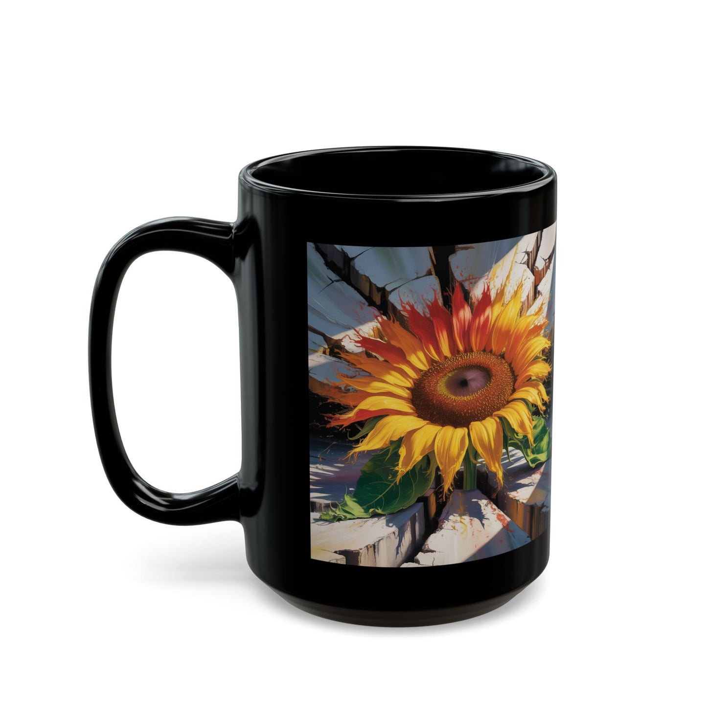 Inspirational Strength Coffee Mug 15oz Sunflower Breakthrough Design by Lair Gadgets Black Mug (15oz)