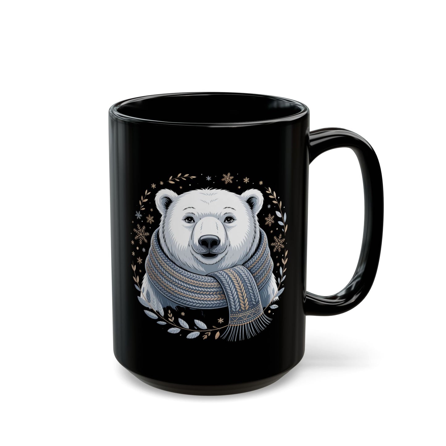 Arctic Calm Polar Bear Mug by Lair Gadgets – 15 oz Black Ceramic Coffee Cup with Cozy Winter Bear and Scarf Design