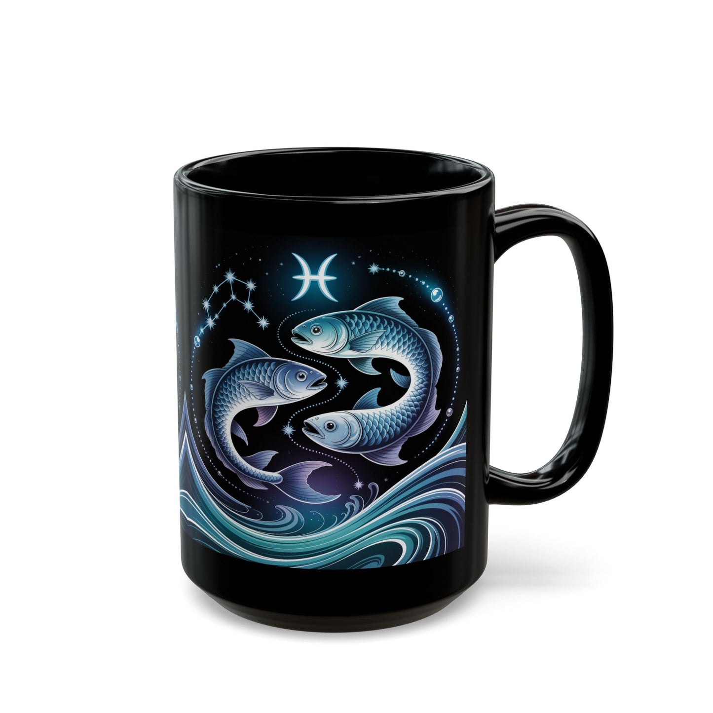 Pisces Zodiac Mug - Black Astrology Coffee Cup, Perfect Gift for Fish Lovers, Birthday, Astrology Enthusiasts, Home Decor, 11oz, 15oz
