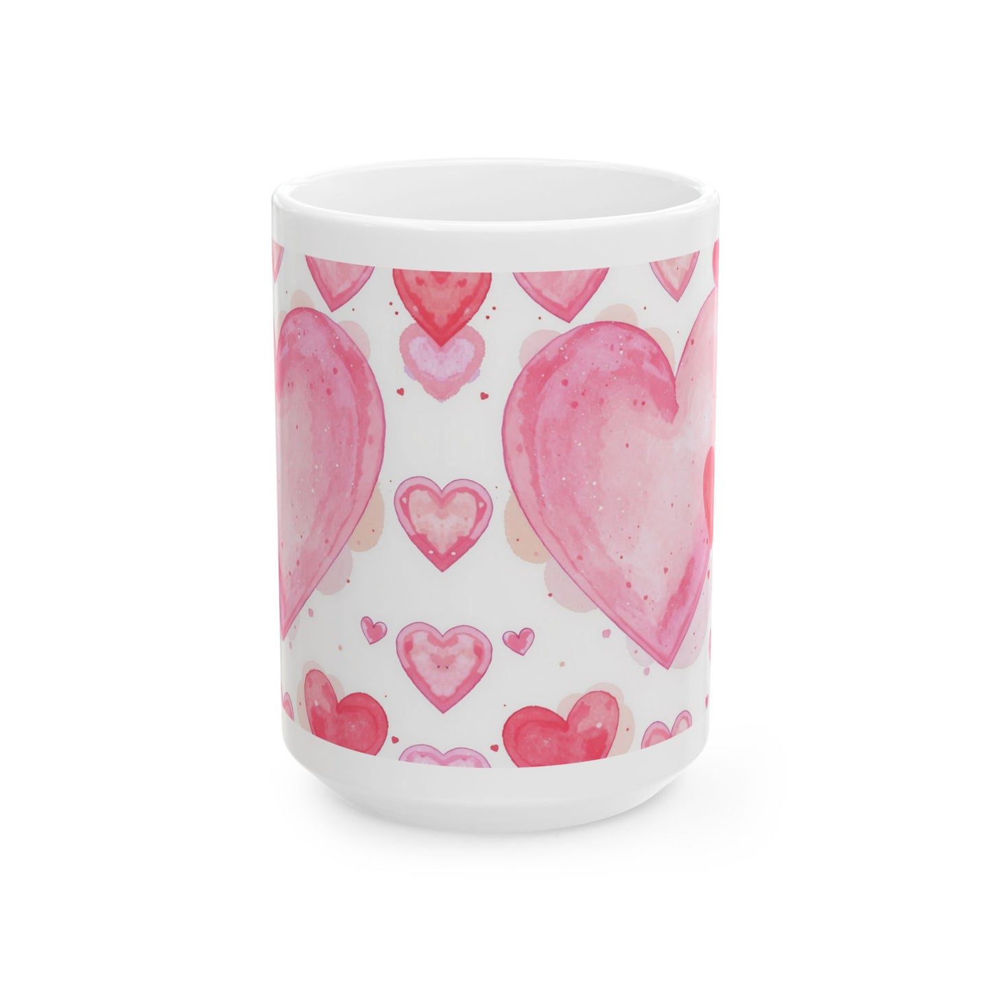 Lair Gadgets Valentine Coffee Mug with Watercolor Heart Pattern, 15 oz White Ceramic Coffee Mug, Soft Pink Romantic Heart Design Gift Mug - Sweetheart Watercolors