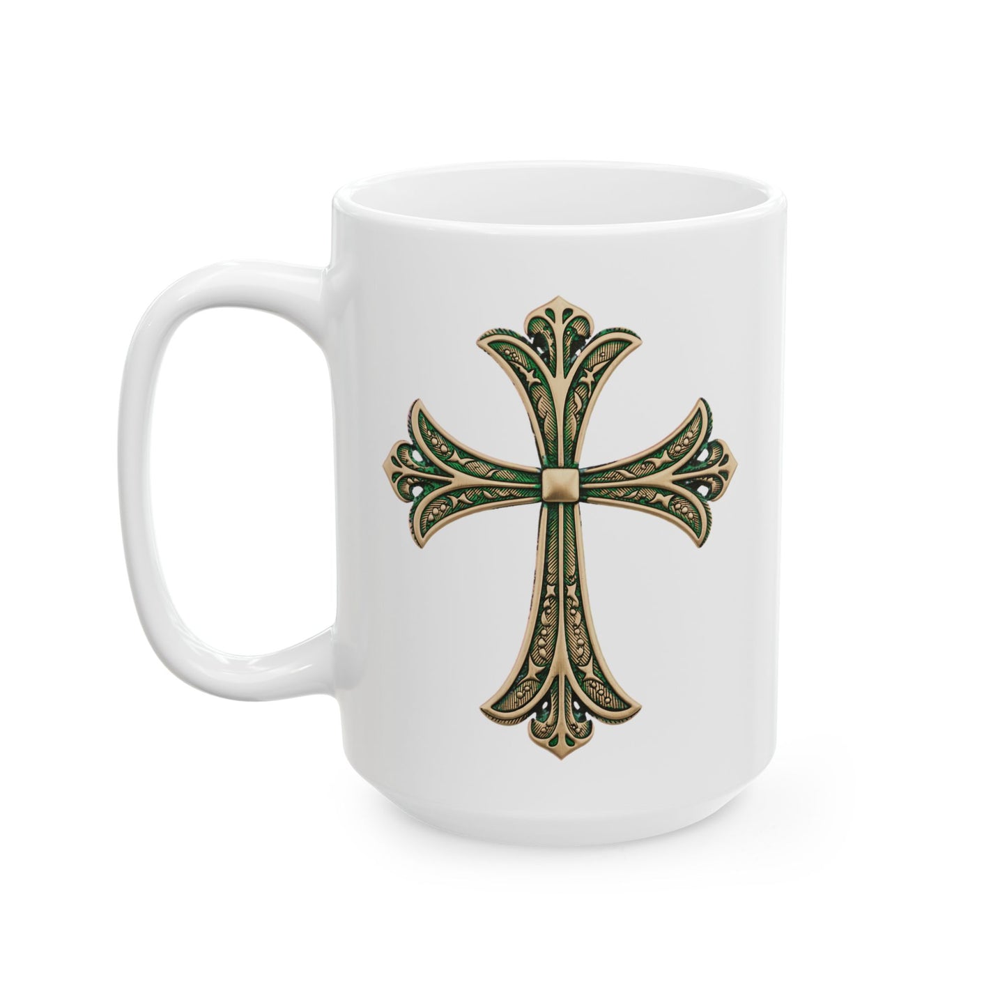 Easter Cross green accent Ceramic Mug, (11oz, 15oz)
