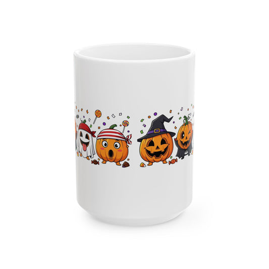 Halloween Pumpkin Friends Ceramic Mug, Cute Halloween Mug, Pumpkin Coffee Cup, Spooky Decor, Fall Essentials